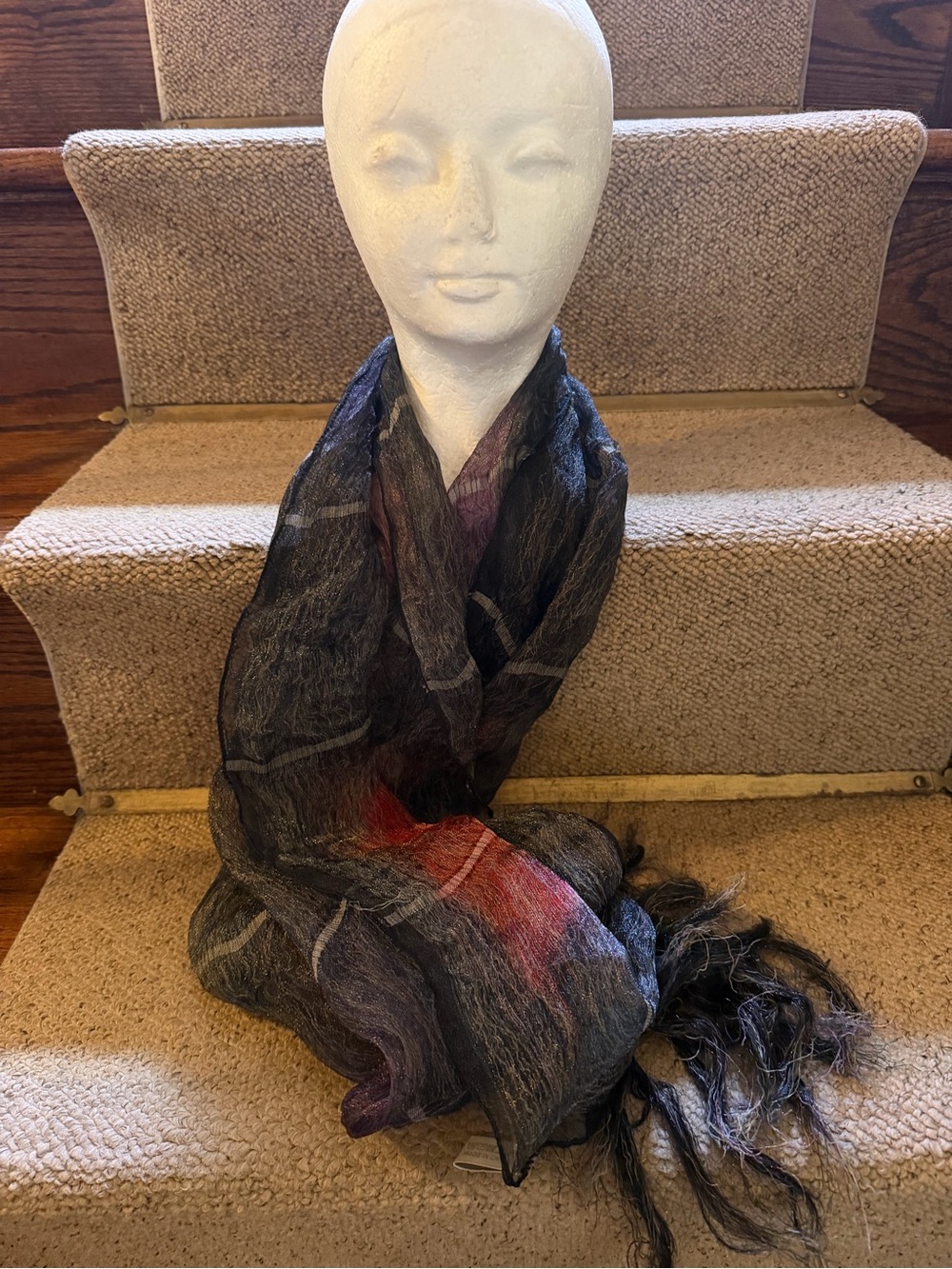Lightweight Black & Gray Women’s Scarf with Red Accent